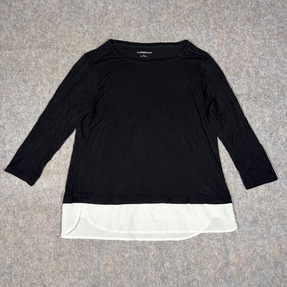 Croft & Barrow Top Womens L Black White Layered Mixed Media 3/4 Sleeve Knit